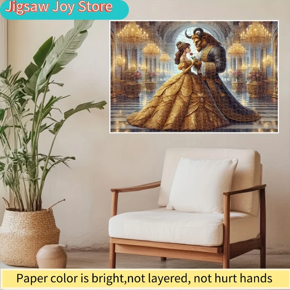 Rompecabezas de La Bella y la Bestia de Disney |   Rompecabezas de Madera Vintage de María y la Bestia, Colores Vibrantes, para Hogar, Oficina o Cafetería