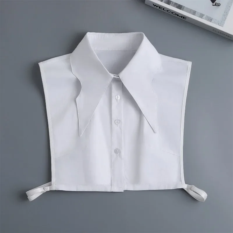 Women White Long Pointed Fake Collar Big Lapel Fake Collar Detachable Lapel Half Shirt Cotton False Collars