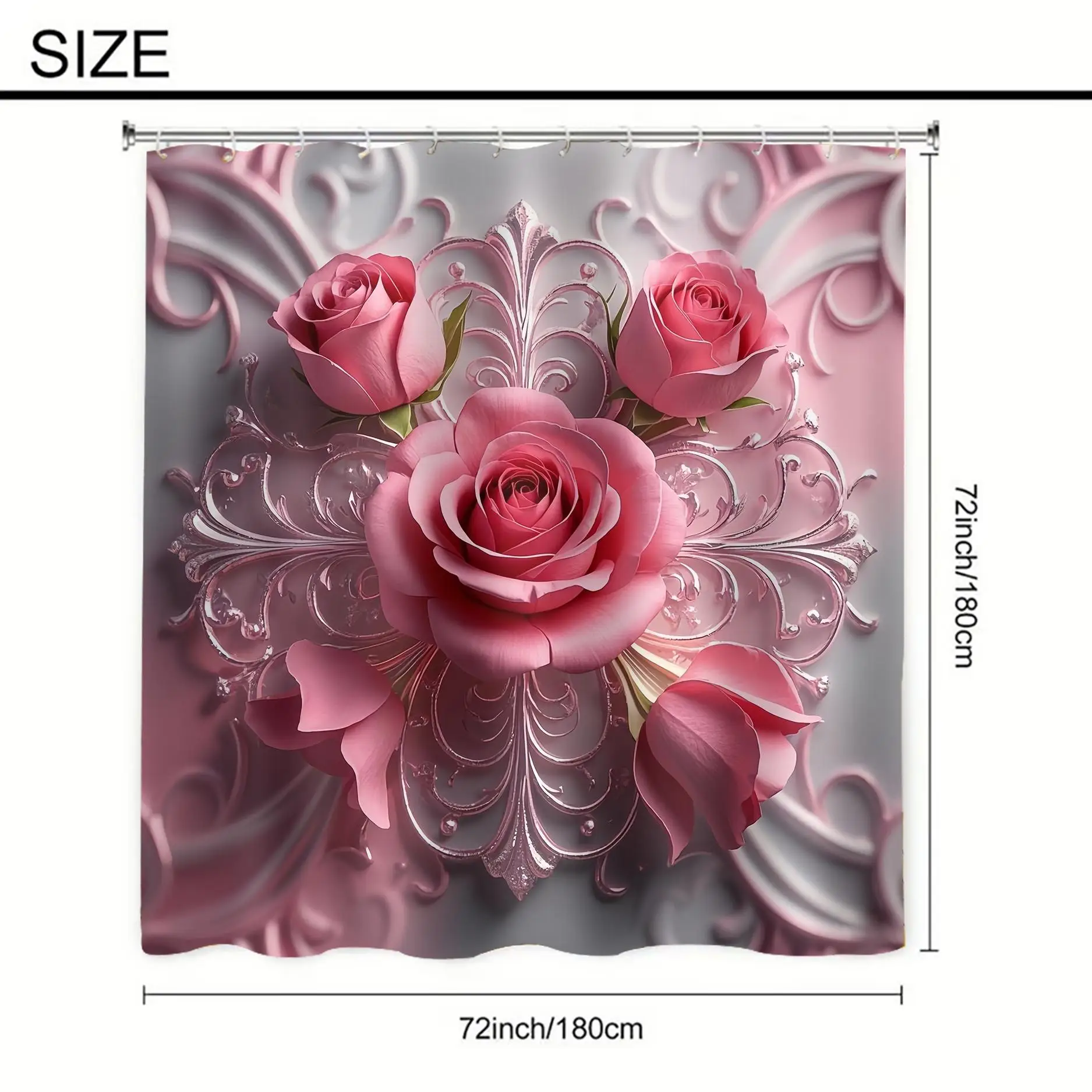 1/3/4Pc 3D Printed Waterproof Bathroom Curtain Set with 3D Flowers, Non-Perforated Bathroom Curtain Floral Pattern