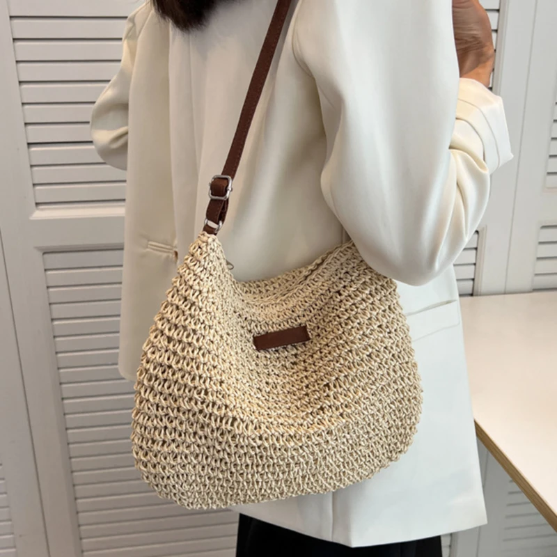 Woven Summer Fashion Straw Bag Beach Holiday Crossbody Bag Shopping Large Capacity Shoulder Handbag Messenger Ladies Women