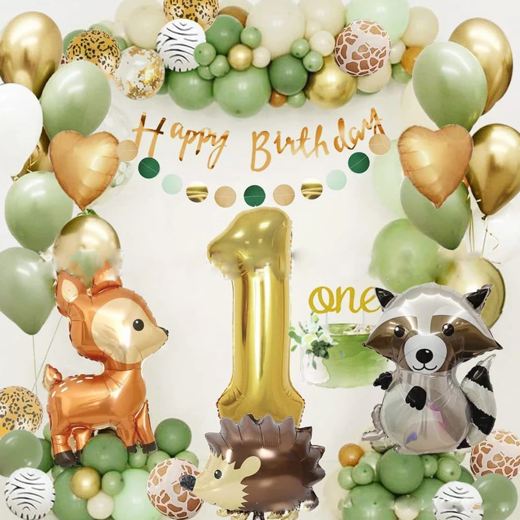 

Jungle Animal 1-year-old Party Decorations Oh Baby One Year Balloon Set Wild Animal Aluminum Foil Balloon Babyshower Banner Flag