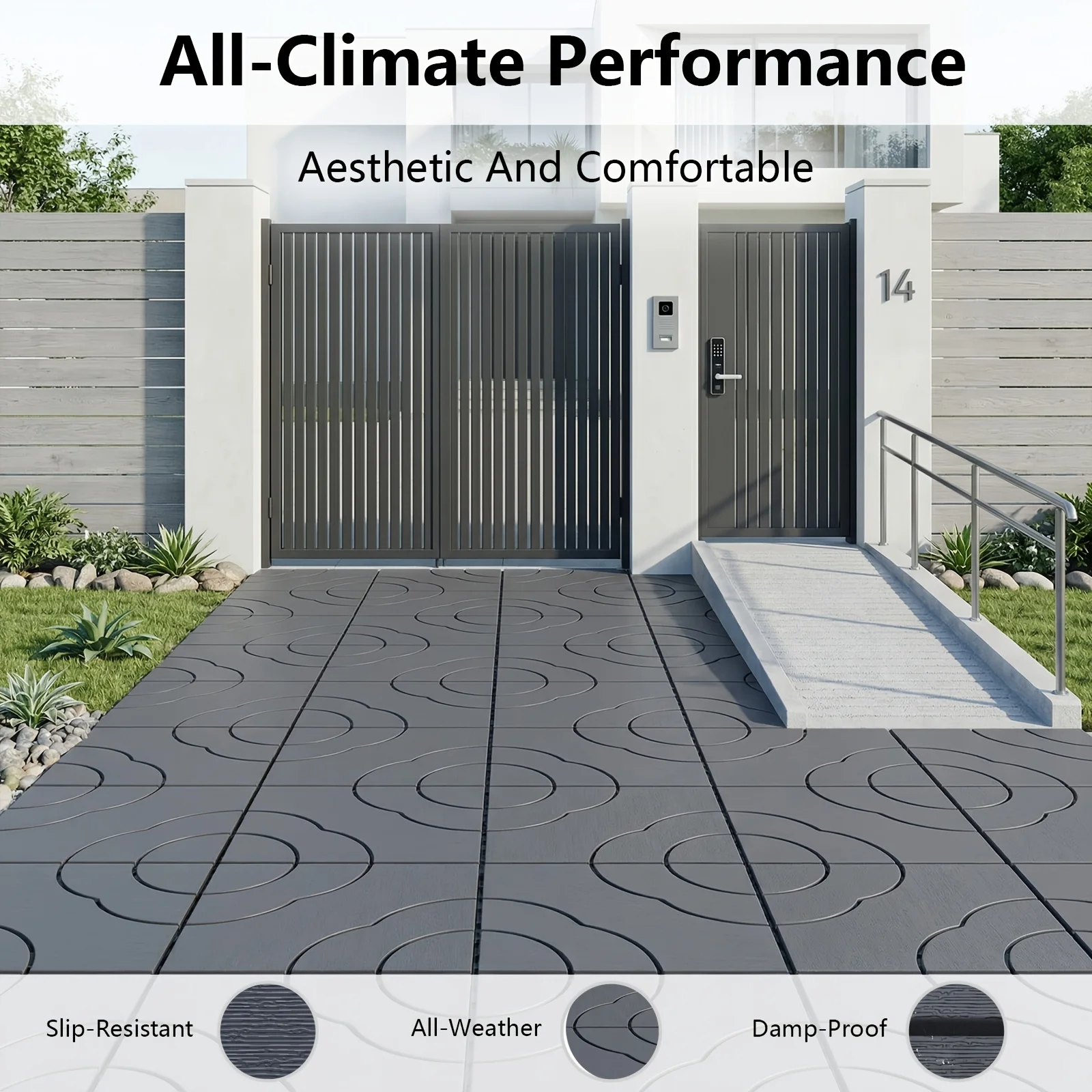 Set of 60 Plastic Interlocking Deck Tiles (44 Tiles, 12 Strips, And 4 Edges), Measuring 12X12 Inches, Suitable for All Weather Conditions, Perfect for Flooring in Patios, Balconies, Poolside Areas, Backyards, And Basements