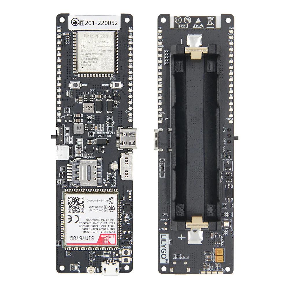 

LILYGO T-SIM7670G-S3 ESP32-S3 4G LTE Simcom Development Board ESP32-S3 + LTE-TDD/LTE-FDD + 18650 + TF Card Wireless Module