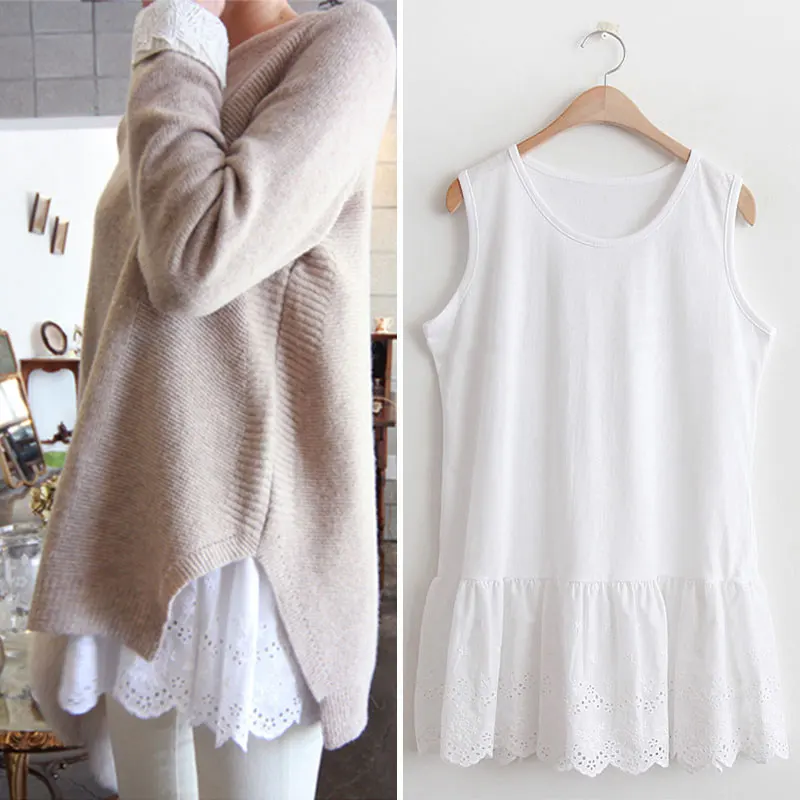 

Lace Hem Svel Vest Women's Inner Wear Top Layer Sweatirt Sweater Exposure Base irt 2025 T-irt White