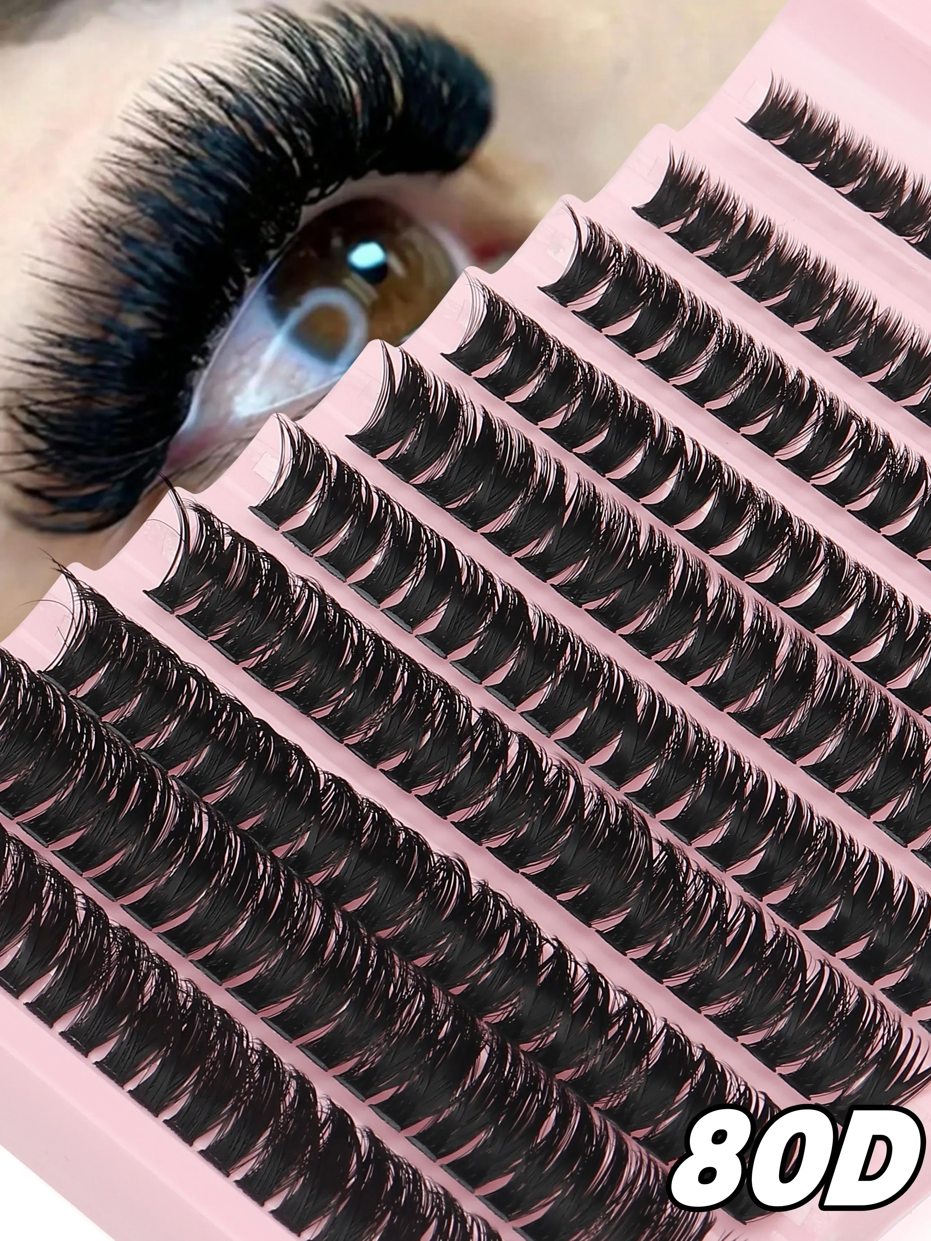 80D D Curl Faux Mink Eyelash Extensions Clusters Thick Volume Wispy Individual DIY Lash Segments for Eyelashes