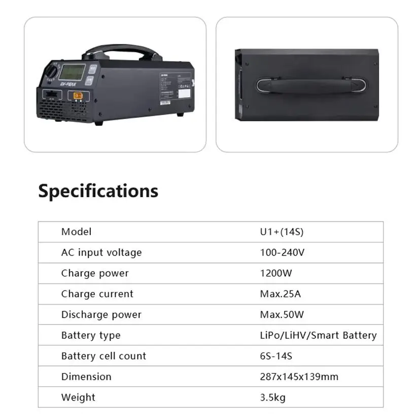 EV-PEAK U1+ intelligent balance charger 1200W 25A discharger 50W LiPo/LiHV/smart charger for agriculture spraying drone