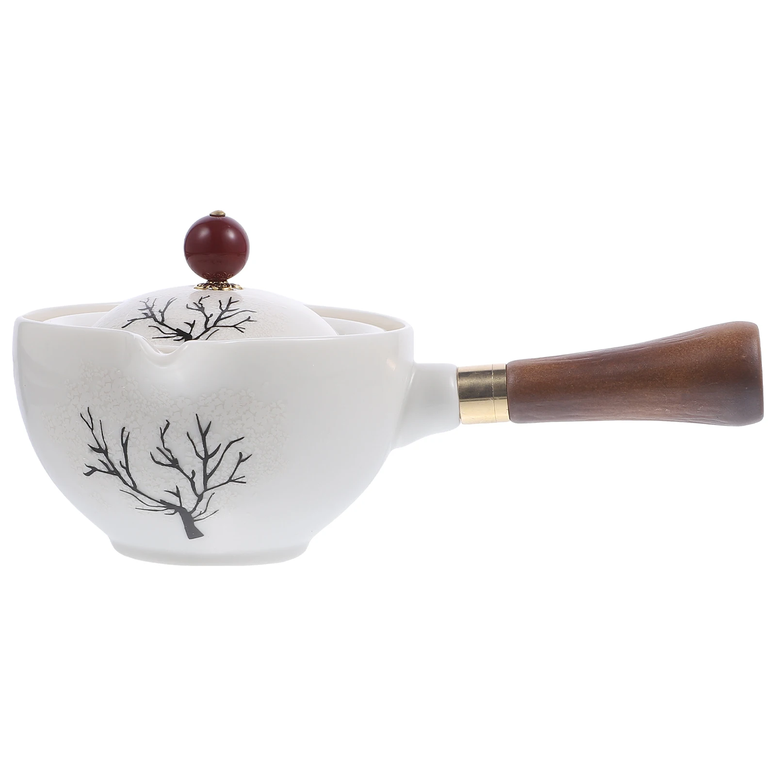 

Ceramic Wood Teapot 360 Degree Rotating Heat Resistant Tea Brewing Tool Smooth Surface Easy Clean Home Office Pots Side H