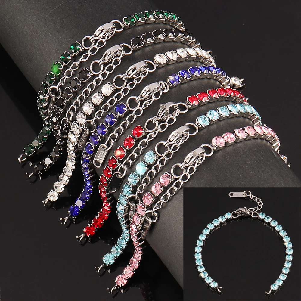 2pcs 4mm Tennis Chain Stainless Steel Bracelets Blank Base Zircon Bracelet for DIY Bracelet Jewelry Making Accessories