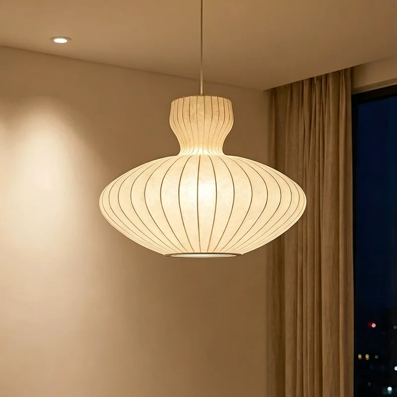 

Nordic Minimalism Japandi Silk White Pendant Light, Living Dining Room Bedroom Bar Home Decor Chandelier, Indoor Handmade Textur