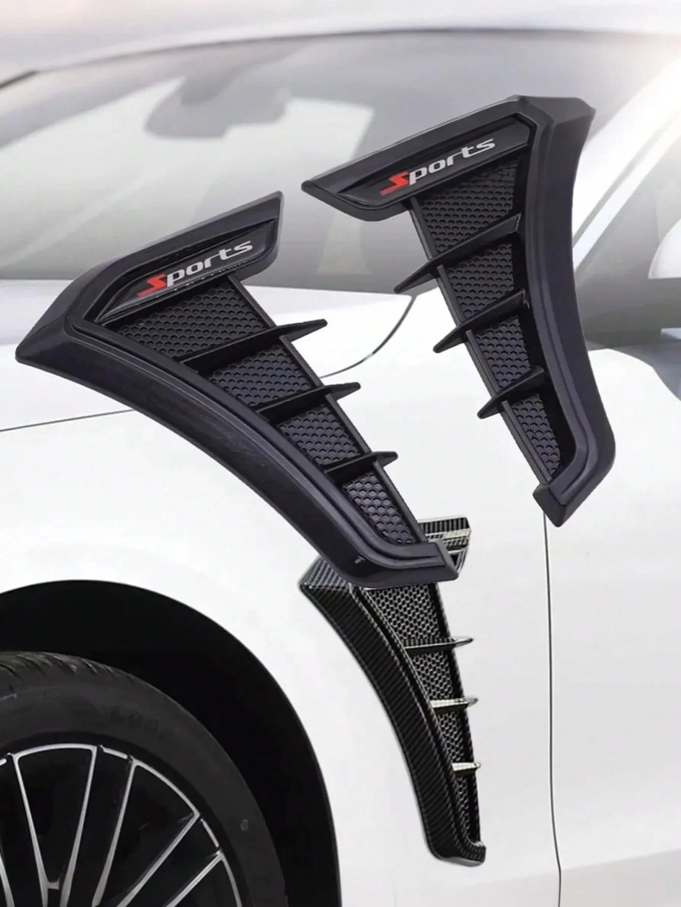 قطعتان من شارات تنفيس صب الجسم الجانبية ثلاثية الأبعاد من ألياف الكربون، ملصقات فتحة تهوية جانبية ذاتية اللصق - مناسبة عالمية #2