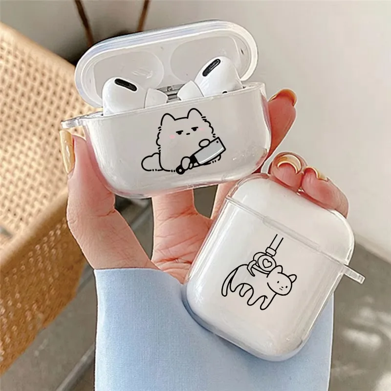 

Funny Cartoon Line Cat Clear Earphone Case for Airpods 4th 3rd 2 Pro Soft Cover for Airpod 2 3 1 Protective Accessorie Shell