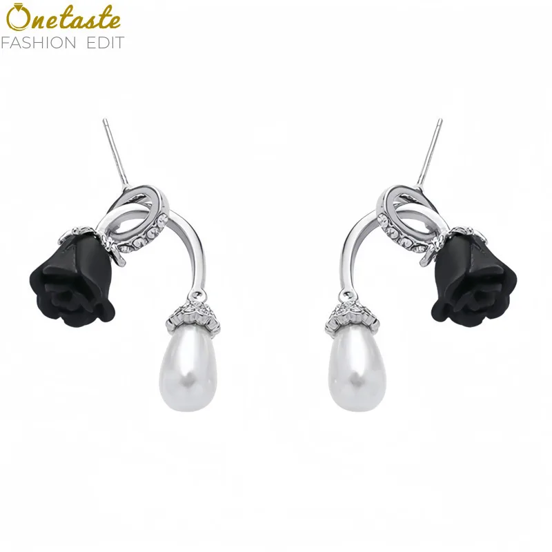 

3D Rose Flower Pearl U Charm Earrings Women Fashion Artistic Dainty Unique Statement Earring With 925 Sterling Silver Posts Gift