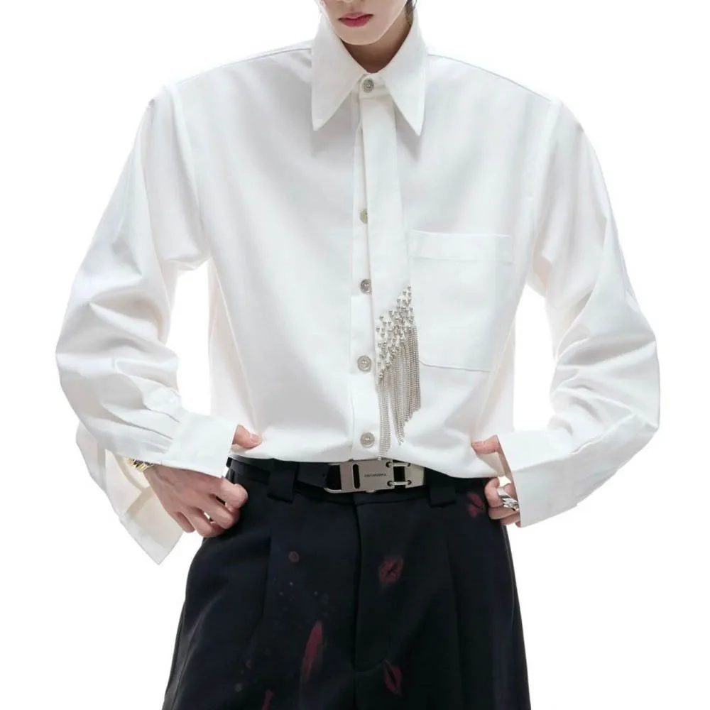 

Осенняя мужская однотонная рубашка с длинными рукавами, французский ретро-модный тренд, свободные повседневные нишевые мужские новые топы на улице, 2025 г.