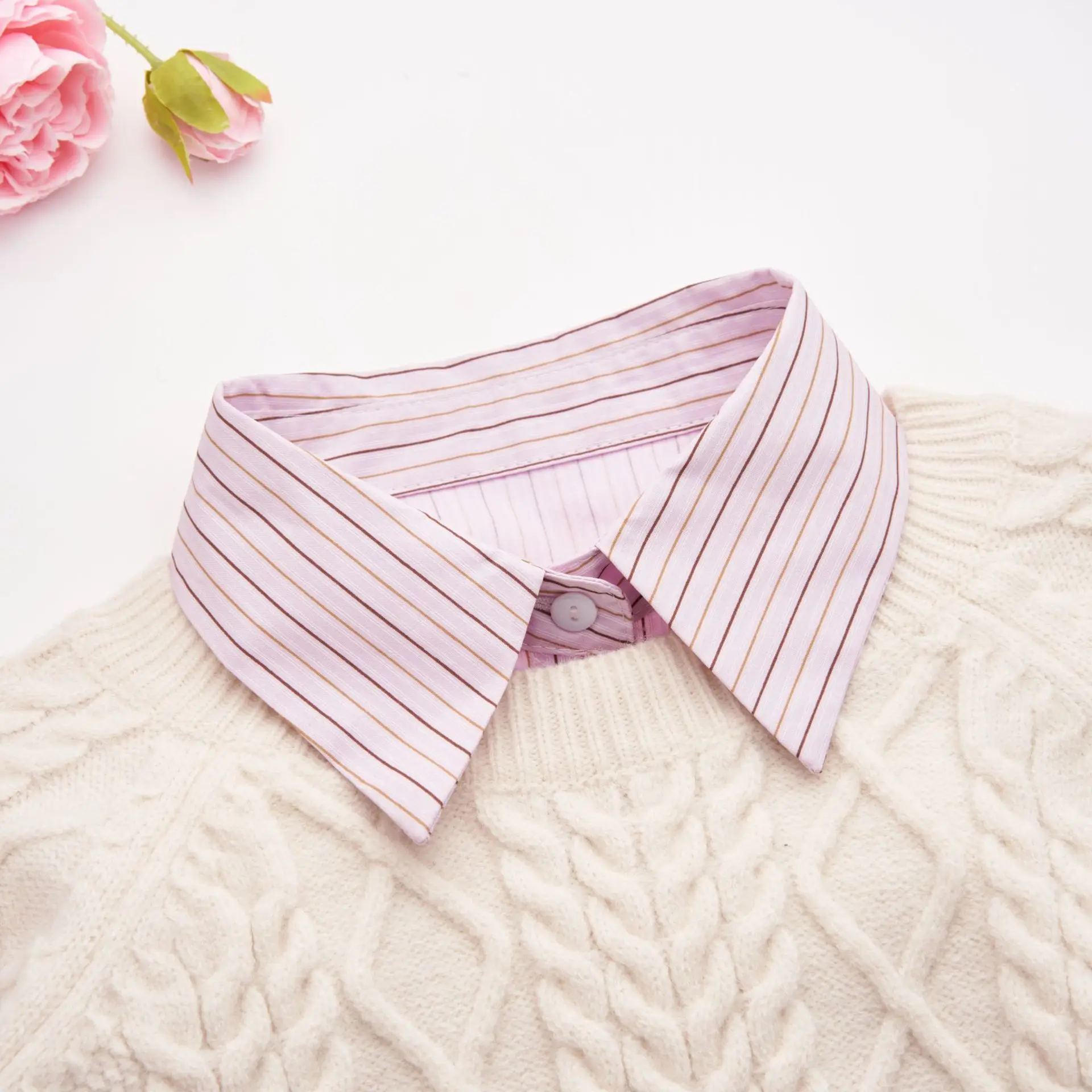 Fashion Stripe Collar Fake Collar Shirt Women Removable Decoration Blouse Detachable False Lapel Collar Tops Clothes Accessories