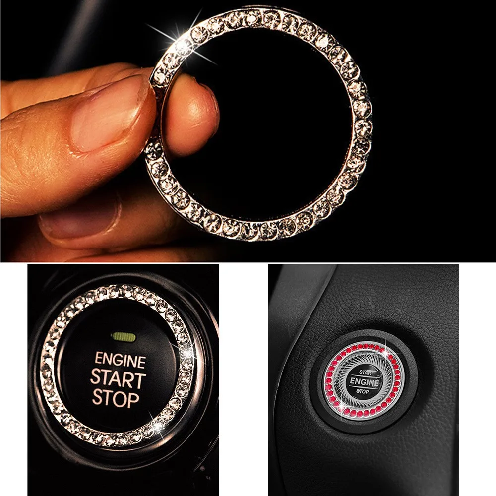 For Auto Car SUV Bling Decorative Accessories Button Start Switch Diamond Ring Chromeplate Rhinestone Trim Interior Upgrade