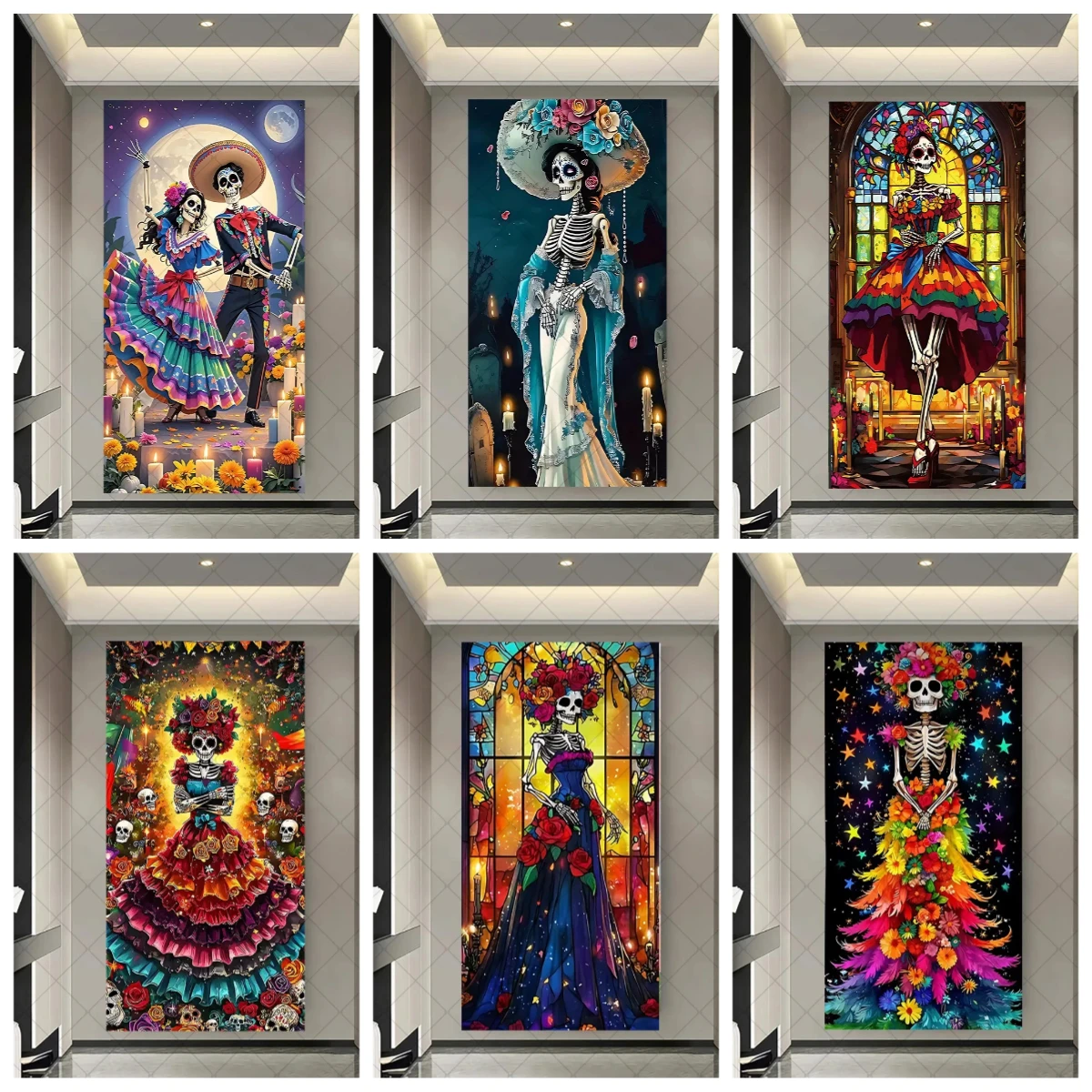Mexican Day Of The Dead Theme Party Decoration Photography Background Face Flower Plant Masquerade Backdrop Door Banner Props
