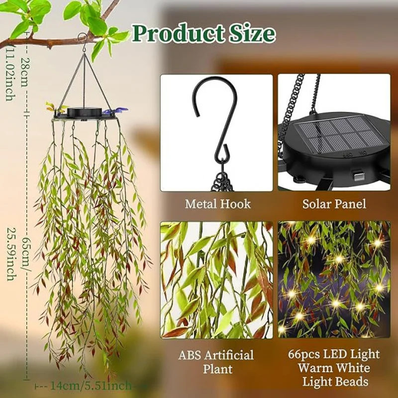 Outdoor Solar Artificial Willow Leaf Light hanging plants LED Lighting chain Light Control Automatic Brightening Waterproof Gard