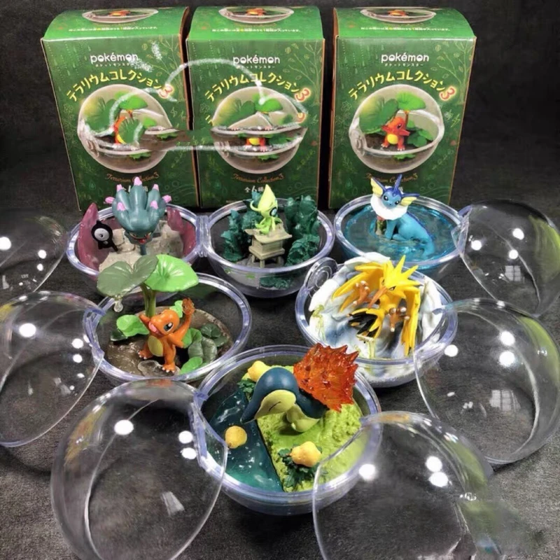 Pokemon Pikachu Charmander Zapdos Vaporeon Misdreavus Celebi figura de Anime Gashapon bola de elfo de cristal caja ciega juguete adornos regalo