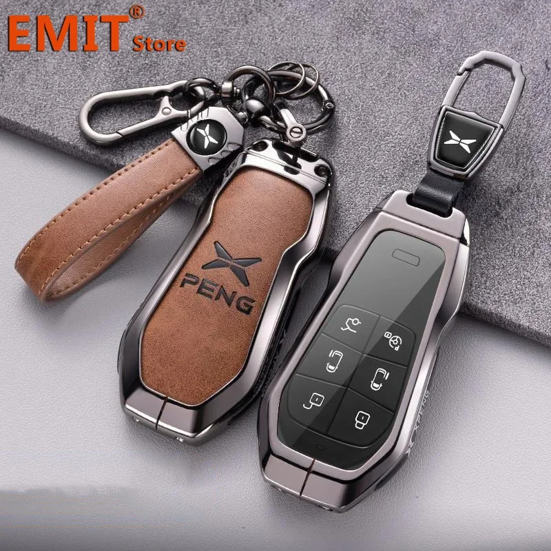 For Xpeng Xiaopeng X9 Zinc Alloy Leather Car Key Case Remote Protection Cover Bag Shell Keychain Ring Holder Fob Accessories