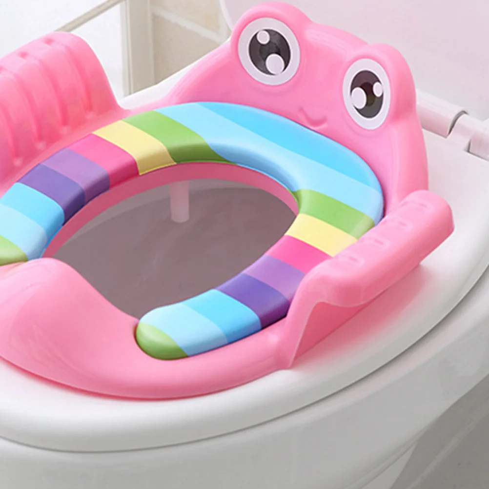 

Children Potty Seat Pink Cute Cartoon Design Large Grip Handles Anti-Slip Baby Toilet Training Seat For Kids Bathroom Use