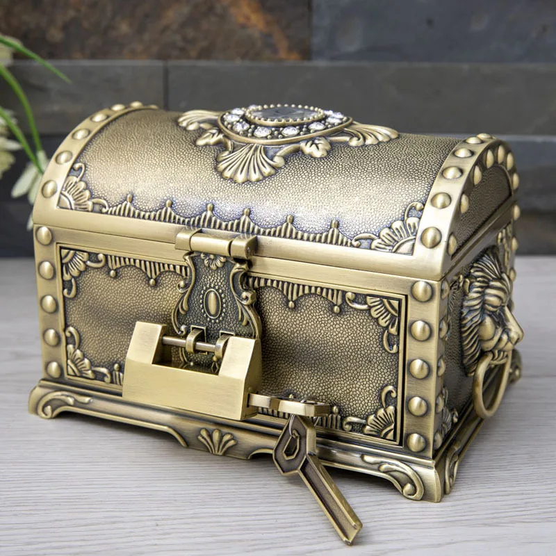 ca. 16,5 x 11,5 x 11 cm, kreative Schmuckschatulle aus Metall mit Schloss, Zinklegierung, Schmuckschatulle, Schublade, antike Desktop-Mehrschicht-Aufbewahrungsbox