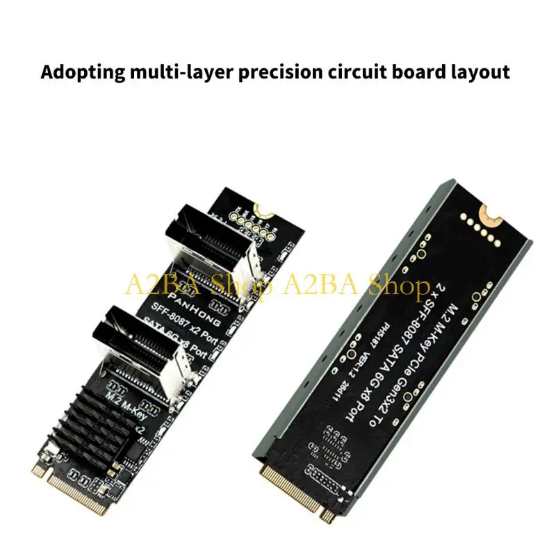 A2BA Two SFF-8087 Output Card for M PCIe Storage Growth, Eight Drive Routing Board for Internal Array Layout and Cable Control