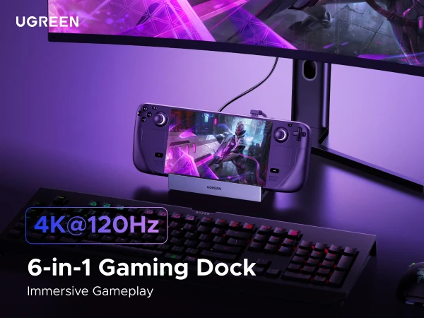 UGREEN USB C HUB Steam Deck Docking Station 6-in-1 Type-C to 4K120Hz HDMI 5Gbps USB-A/C PD100W 1000Mbps RJ45 for ROG Ally Legion