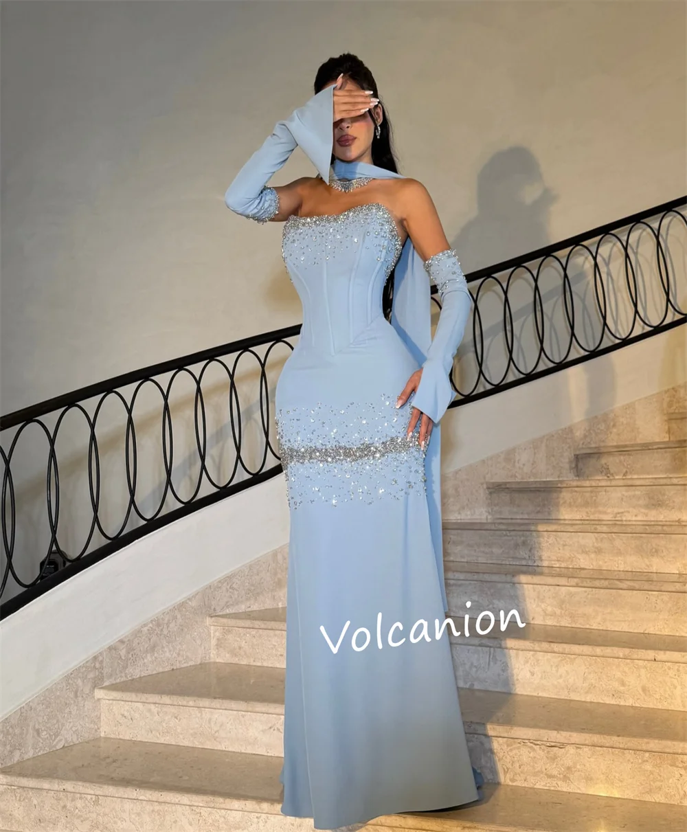 Abiti lunghi a trapezio con scollo a cuore con perline in jersey personalizzato Occasioni su misura Serata formale classica scintillante