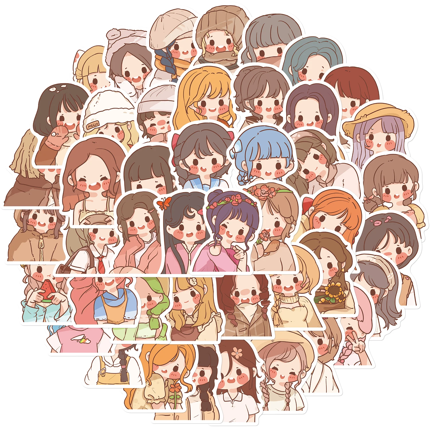

50PCS Sweet Potato Ball Girl Stickers Cute Handbag Material Phone Case Laptop Water Cup Luggage Waterproof Stickers