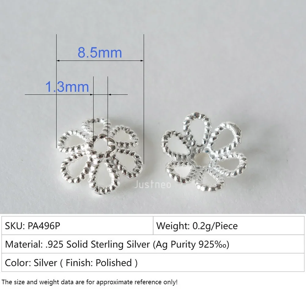 Solid 925 Sterling Silver Bead Caps Twisted Plum Flower Spacer Beads Findings for Jewelry