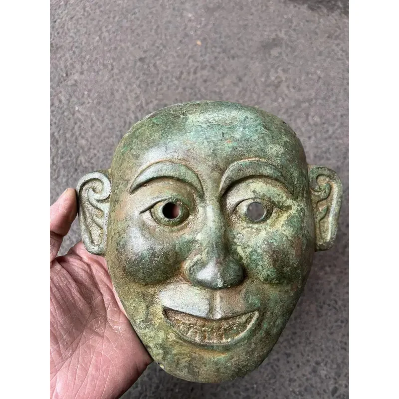 Antique Bronze Man Mask Decorative Ornaments from the Shang and Zhou Dynasties