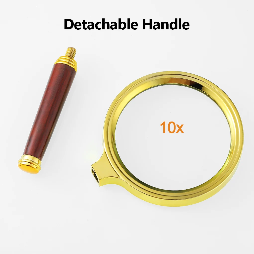 Handheld Magnifier Portable 10X Eye Glasses Wood Handle Loupe Magnifying Glass for Home Reading Jewelry Repairing