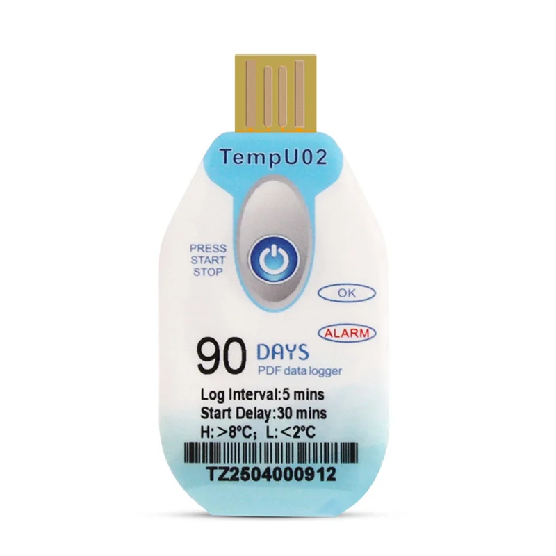 A92Z Disposable 90 Days USB Temperature Data Logger Waterproof Temp Recorder PDF Datalogger Food Seafood Transport