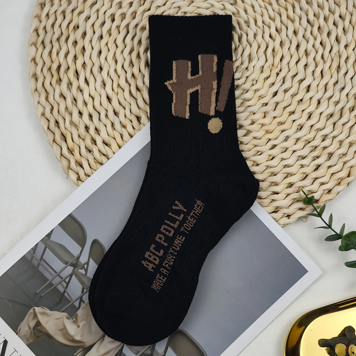 Black H Letter Lady Skateboard Tube Socks School Hipster Sleep Fashion Sweet Unisex High Long Short Trendy Cool Stuff New in