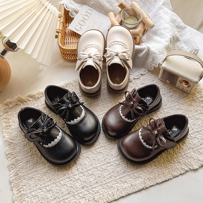 

Весенние детские туфли для девочек: Принцесса, с бантом, на липучке, милые, однотонные, нескользящие, из искусственной кожи, шикарные