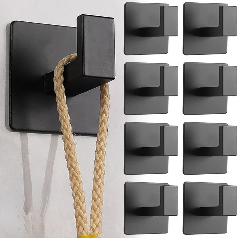 1/2Pcs Bathroom Adhesive Wall Black Robe Hooks Towel Hook Coat Holder Keys Clothes Hanger Bathroom Kitchen Hardware Accessories