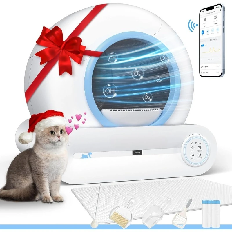 Self Cleaning Litter Box, 2024 Upgraded Automatic Cat Box with Mat & Multiple Cleaning Tools