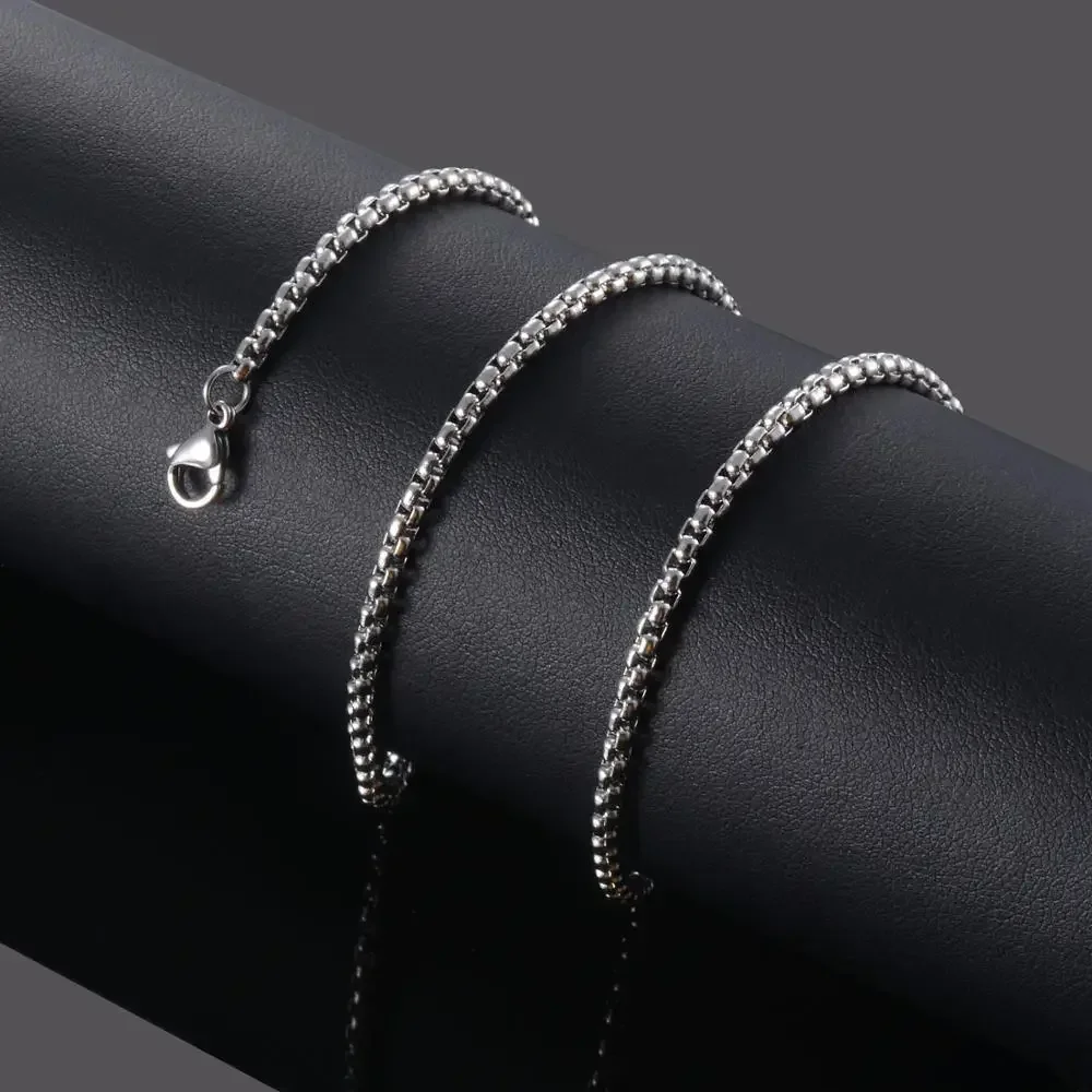 Fashion Silver Plated Round Box Chain 2mm-6mm Stainless Steel Necklace Men And Women Jewelry Factory Direct Sale