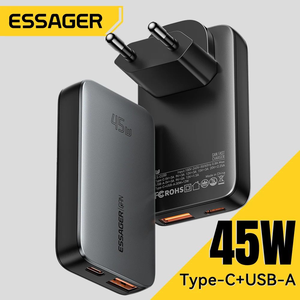 

Essager 45W GaN Charger Ultra Thin PD QC 3.0 Fast Chargers For iPhone 16 15 14 Pro Max Travel Phone Charger for Samsung S24 S23