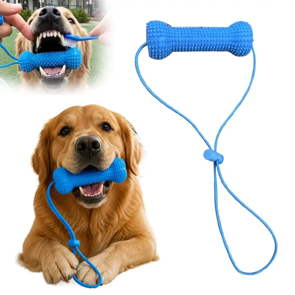 Dog Toothbrush Chew Toy with Adjustable Rope,Silicone Dental Cleaning Molar Stick,Teeth Clean Bite Bone Toy for Tartar Removal