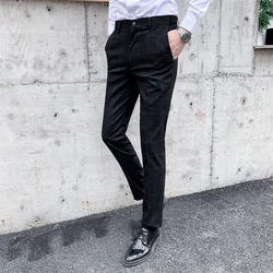 High Quality Men Business Social Plaid Striped Suit Pants 2024 New Fashion Wedding Groom Slim Fit Trousers