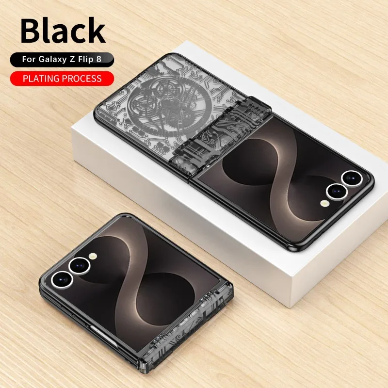 For Samsung Z Flip 8 Case Luxury Texture Trendy Design Electroplated Craft Hinge Protection Shockproof Cover