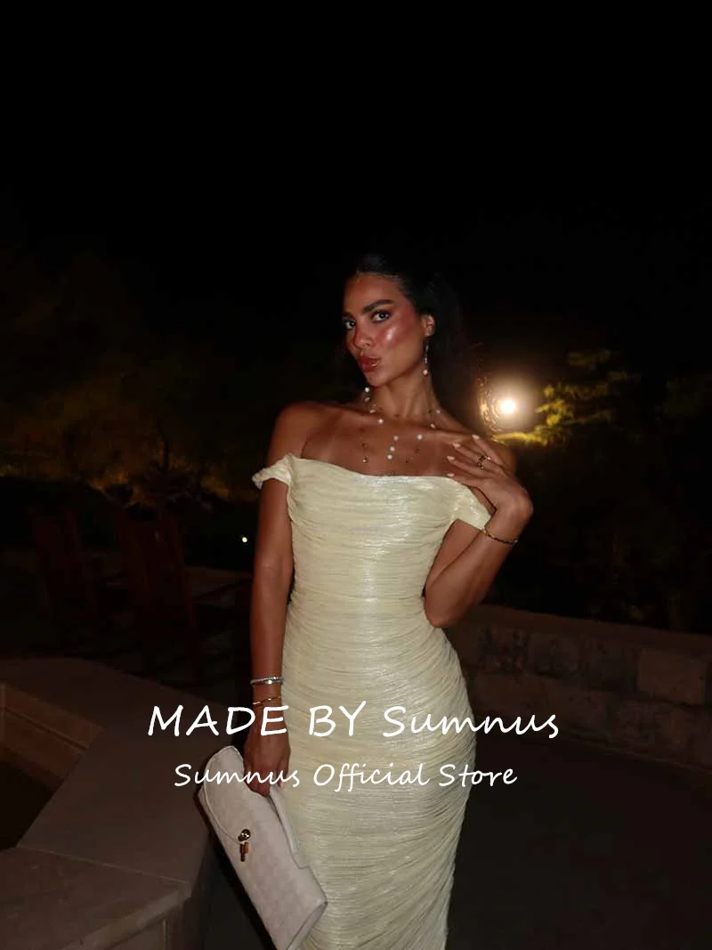 Sumnus Simple Mermaid Prom Dress Off Shoulder Pleats Sleeveless Party Dresses Floor-Length Evening Dress Customized image 3