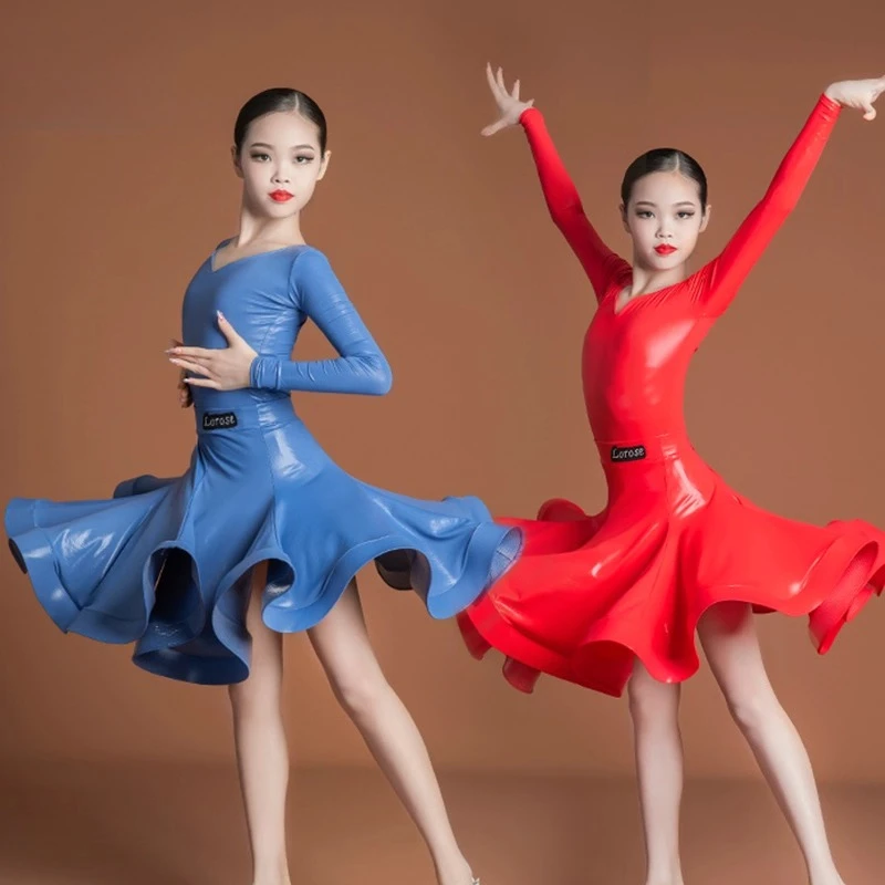 تخصيص المهنية اللاتينية تنورة الرقص اللوائح أداء المنافسة ازياء عالية اللمعان الفتيات سبليت البدلة الأعلى والتنورة