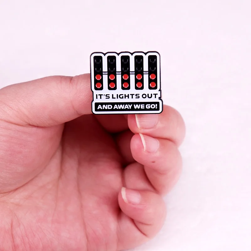 It\'s Lights Out and Away We Go Enamel Pin Racing Race Car Competition Brooch Jewelry