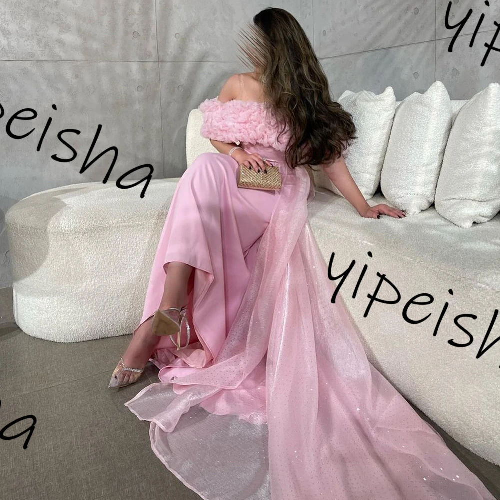 Customized Fashion Exquisite Jersey Gown Off The Shoulder Straight Pink Formal Dress Sweep Train Sleeveless Evening Party Dresse