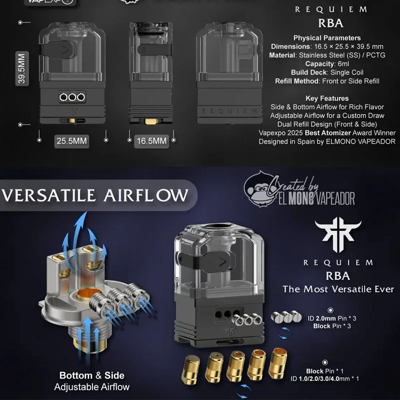 Originele Thunder Cloud X ELMONO VAPEADOR Requiem RBA Vape Verstuiver 6 ml Capaciteit Single Coil Elektronische Sigaretten Vaporizer