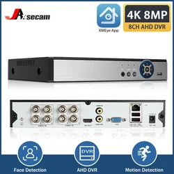 HD CCTV Surveillance Video Recorder, Detecção de Rosto, XMeye H265 +, 8MP, 4K, 8 canais, áudio, híbrido, Wi-Fi, TVI, CVI, NVR, DVR, HD, 8 canais