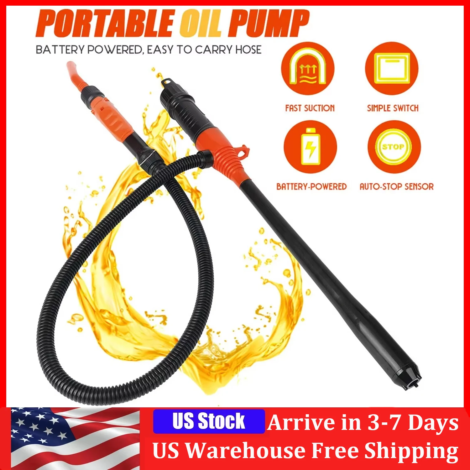 

Electric Fuel Liquid Transfer Pump Oil Transfer Siphon Pump 2.4 GPM Battery-Powered For Cars Trucks Gas Oil Water With Hose
