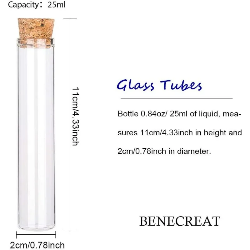 25 Pack 25ml Glass Tubes Transparent Decoration Bottles with Cork Stoppers for Arts, Crafts and Other Small Projects